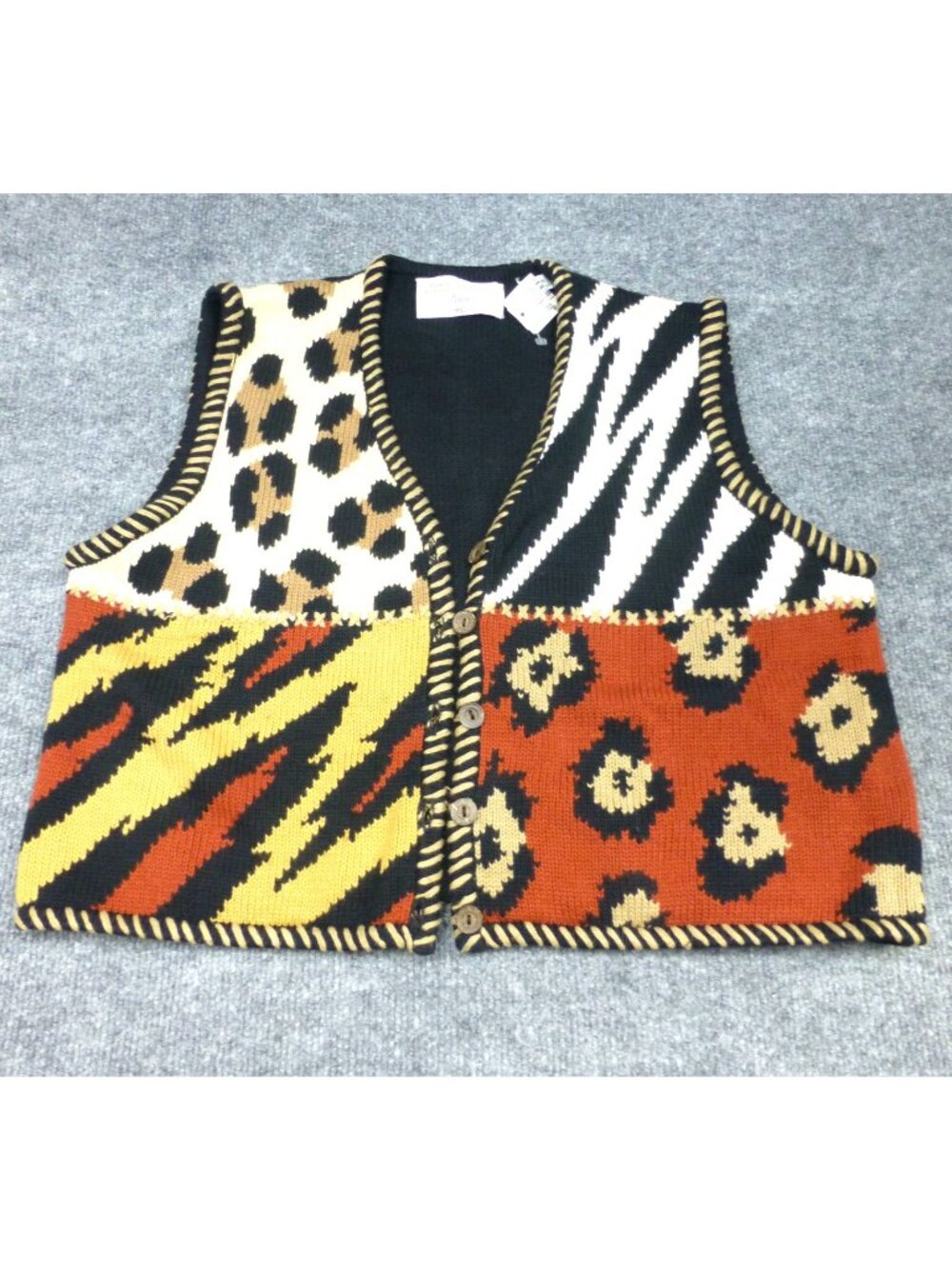 VTG Christina Hope Mixed Animal Print Knit Vest Petite 90s Grannycore Novelty NW